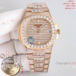 PD Factory Patek Philippe Nautilus 26-330 Movement Iced Out Rose Gold Watch 40mm 